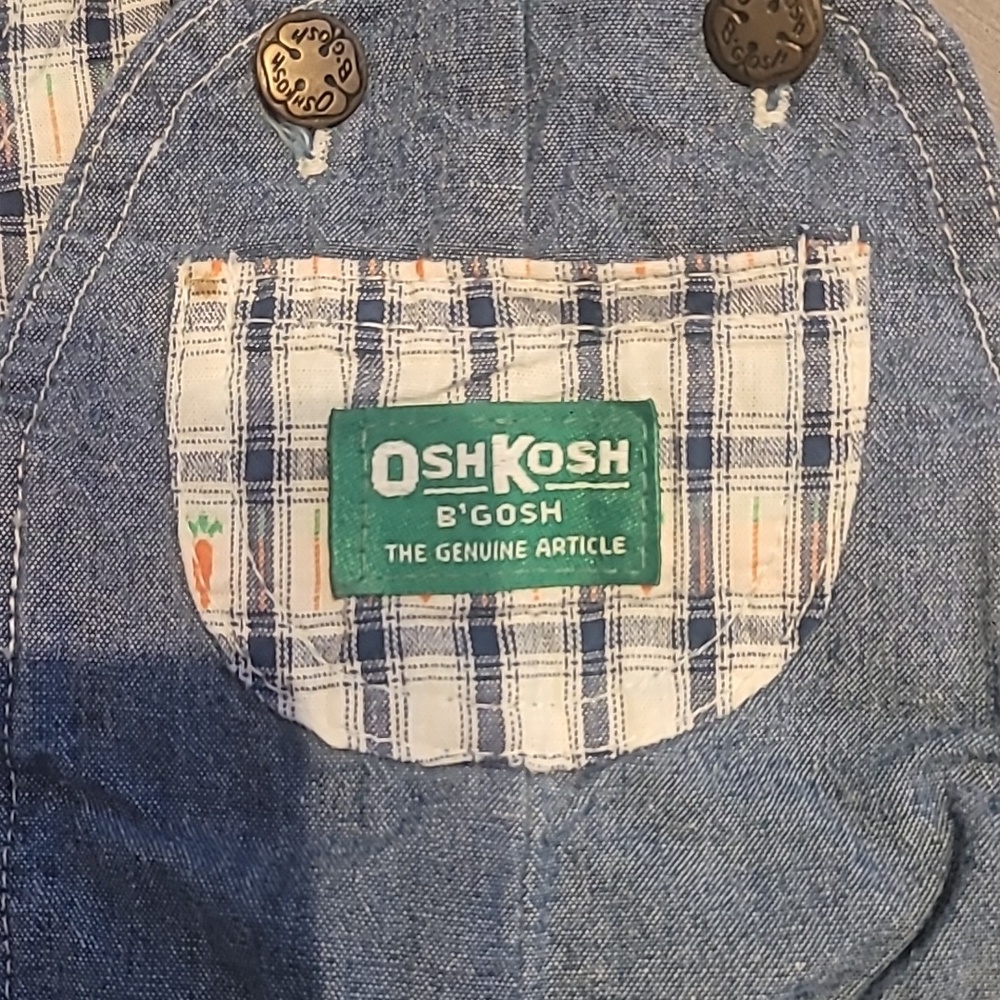 Vintage OshKosh Carrot Bubble Denim Overalls Rompers 90s 100% Cotton 12 Months - Picture 2 of 12